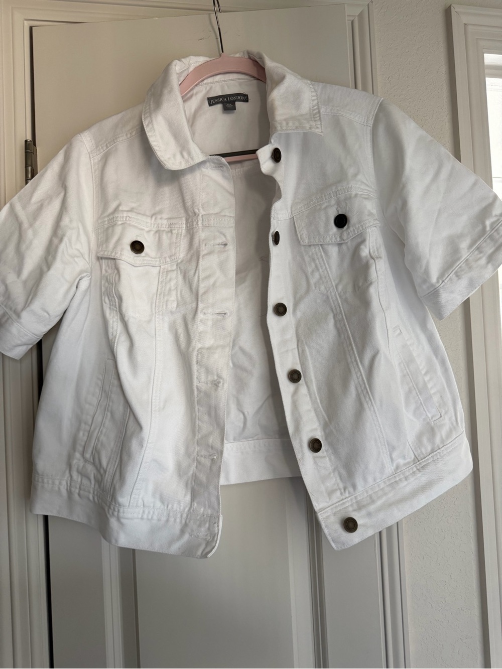 White Short-Sleeve Denim Jacket Size 12W